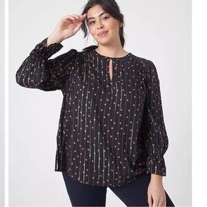 Lane Bryant Classic Long‎ Sleeve Keyhole Neck Metallic Dot Blouse, 12